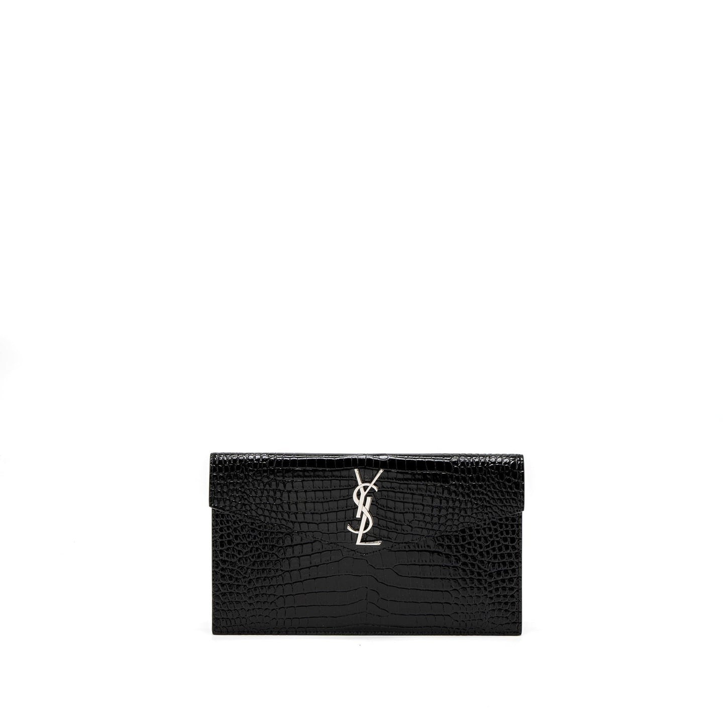Saint Laurent/YSL Uptown Pouch Croc-Embossed Calfskin Black SHW