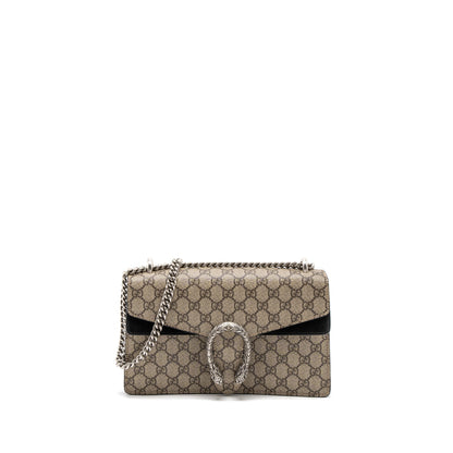 Gucci Dionysus Shoulder Bag GG Supreme Canvas Black/Brown Ruthenium Silver Hardware