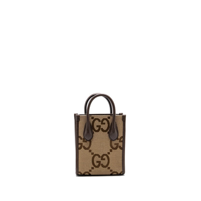 Gucci MINI JUMBO GG TOTE BAG CANVAS / LEATHER CAMEL / EBONY