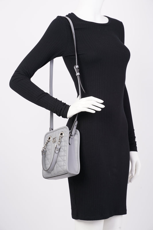 Gucci Womens GG Marmont Shoulder Bag Grey Leather Mini