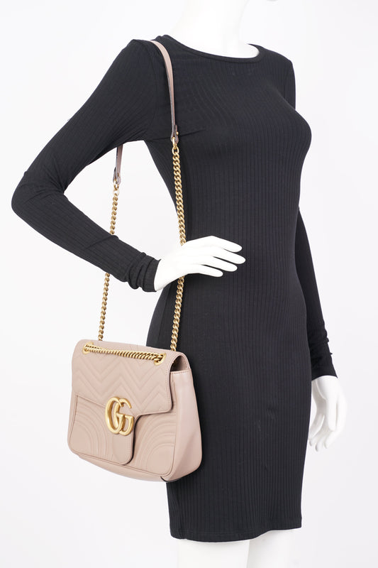 Gucci Womens Marmont Flap Nude Medium