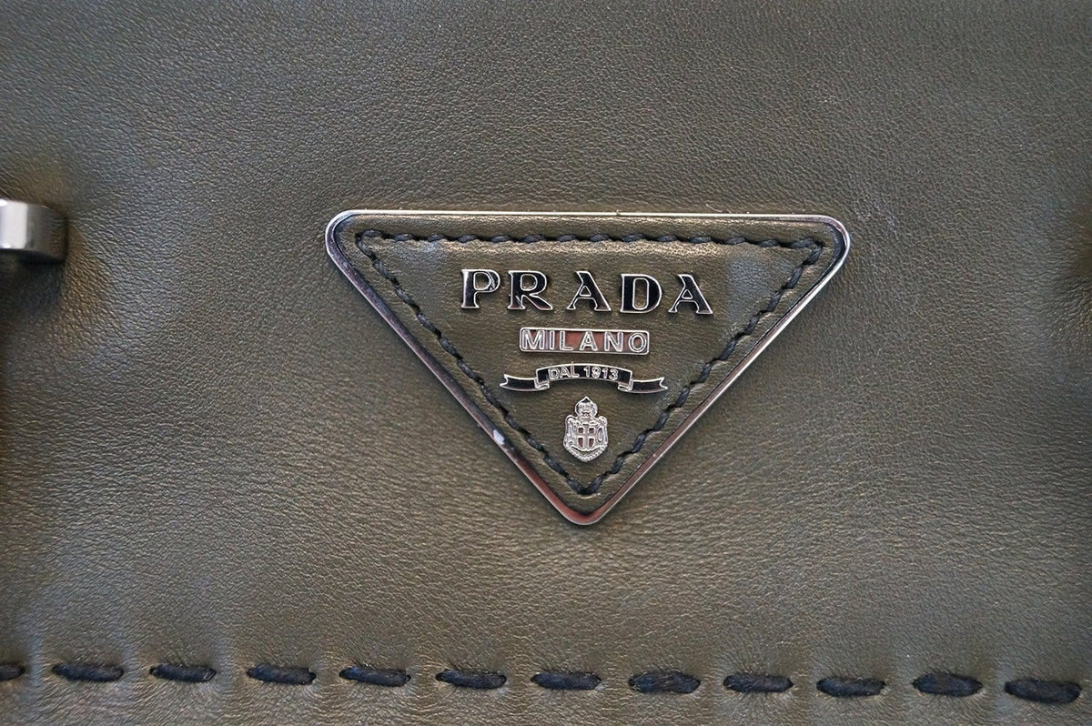 PRADA City Calf Leather Medium Topstitched Twin-Pocket Tote Bag