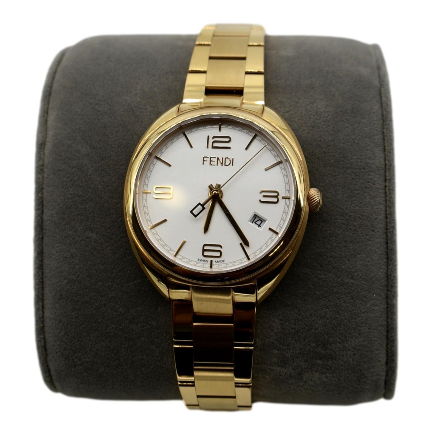 FENDI Momento Swiss Quartz Stainless Steel Date Watch White Dial 34mm