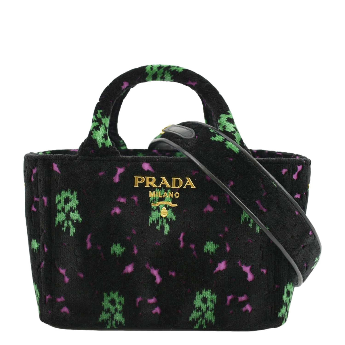PRADA Small Top Handle Velvet Shoulder Bag Black
