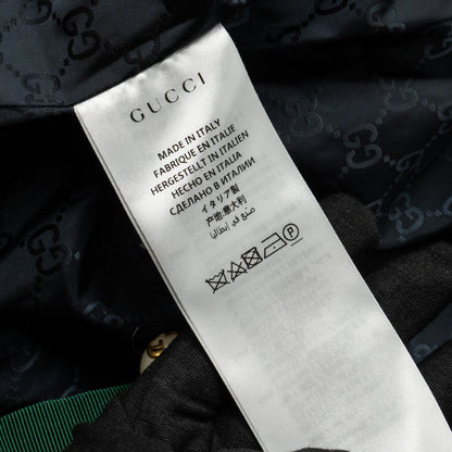 Gucci Size 42 Quilted Web Coat with Pearl Button Polyamide Black
