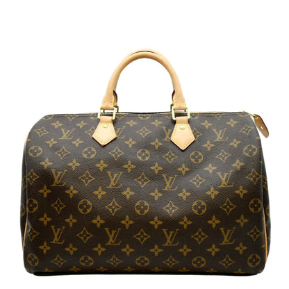 LOUIS VUITTON Speedy 35 Monogram Canvas Satchel Bag Brown