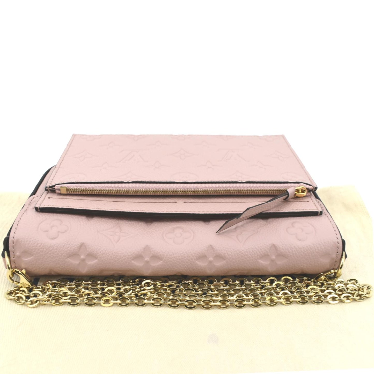 LOUIS VUITTON Pochette Felicie Monogram Empreinte Leather Chain Wallet Rose Poudre