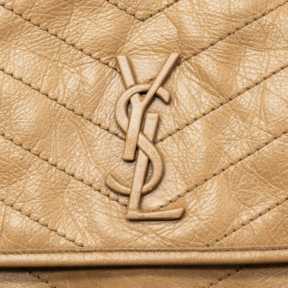 Saint Laurent Medium Niki Bag Crinkled Calfskin Dark Beige Ruthenium Hardware