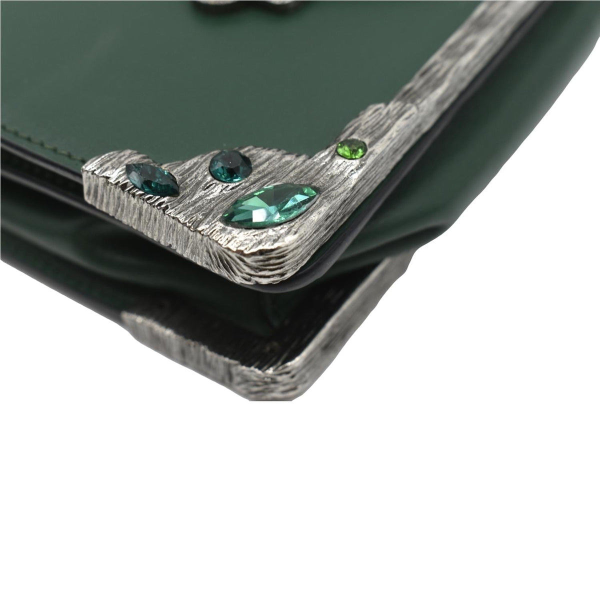 PRADA Cahier Swarovski Crystals Leather Shoulder Bag Green