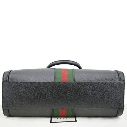 GUCCI Ophidia GG Web Leather Top Handle Shoulder Bag Black 524532