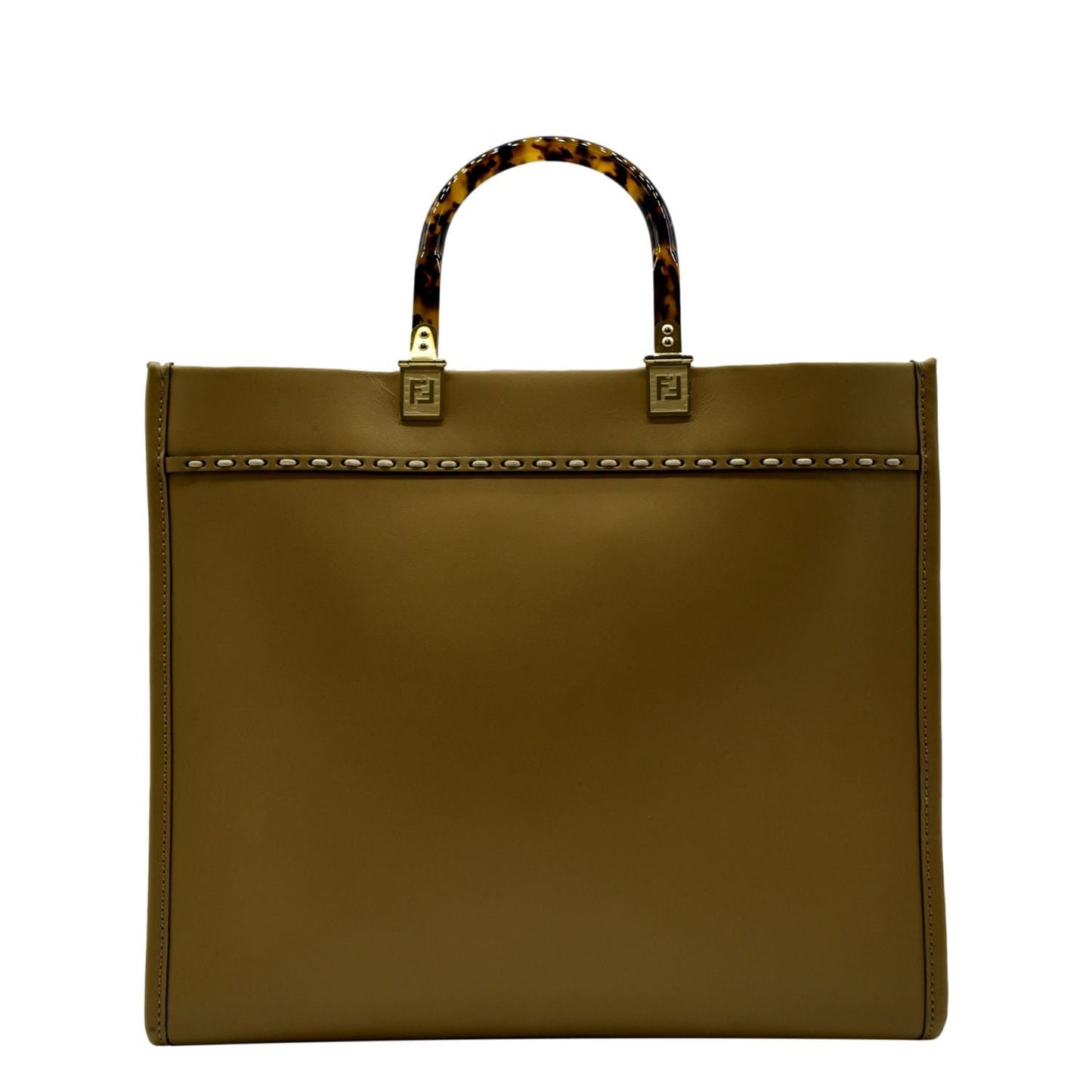 FENDI Sunshine Plexiglass Leather Shopper Tote Bag Tan