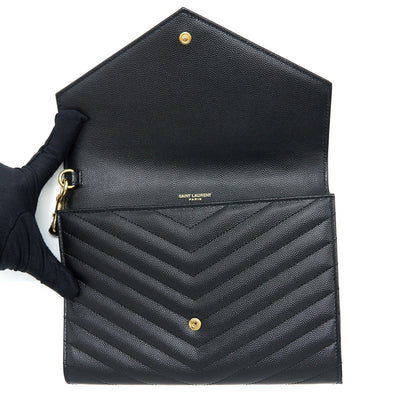 Saint Laurent/YSL Envelop Clutch Grained Calfskin Black GHW