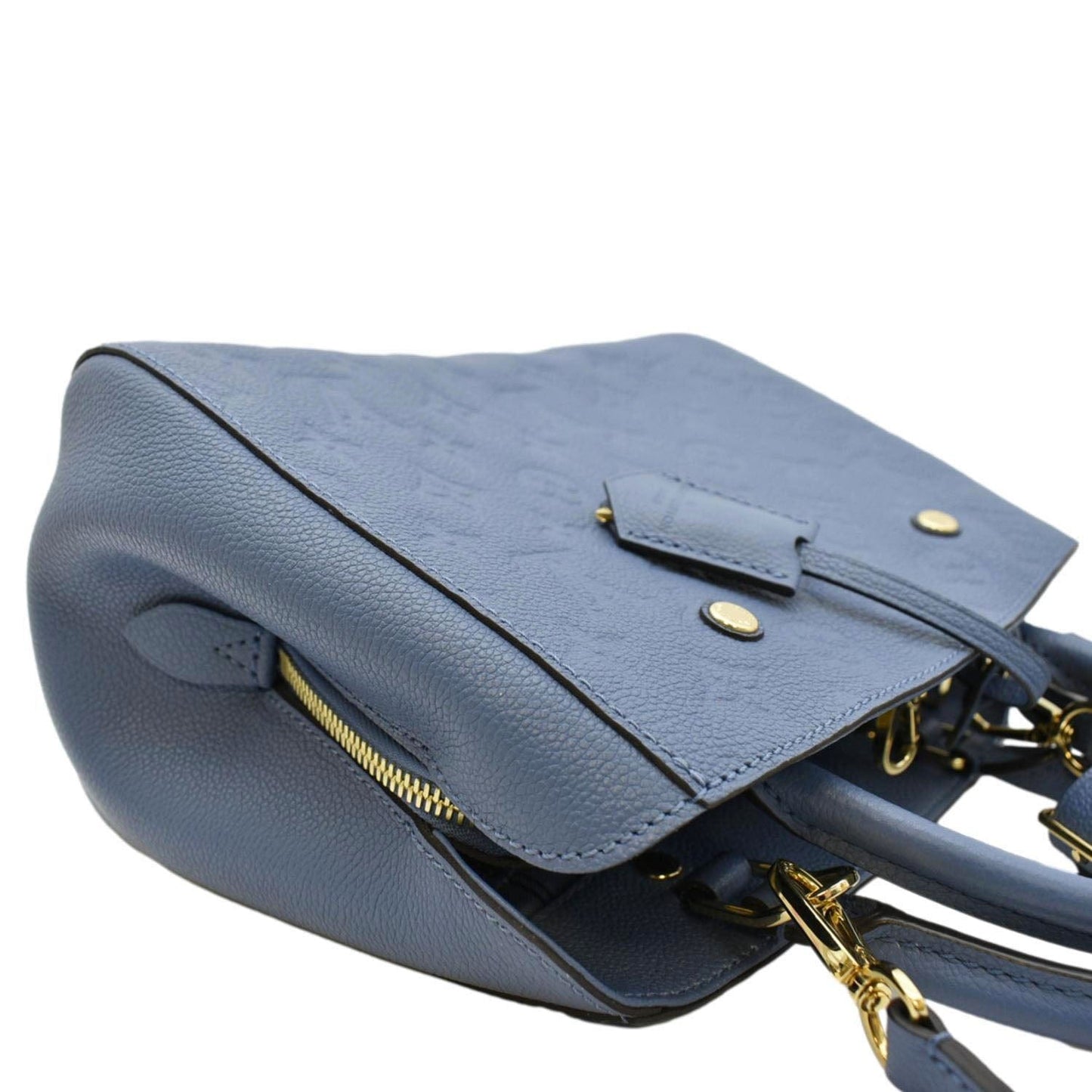 LOUIS VUITTON Montaigne BB Monogram Empreinte Leather Satchel Bag Blue