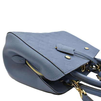 LOUIS VUITTON Montaigne BB Monogram Empreinte Leather Satchel Bag Blue