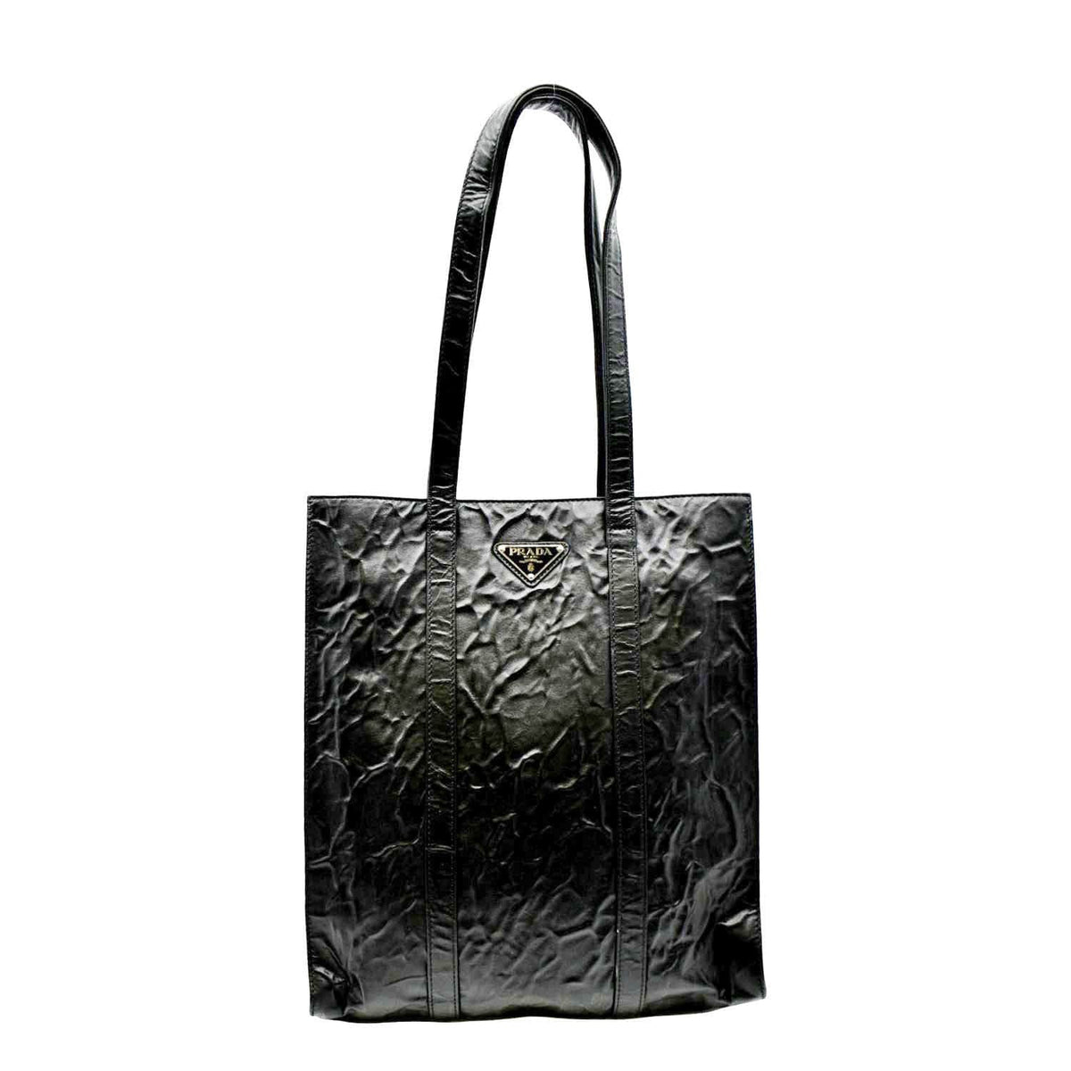 PRADA Small Antique Nappa Leather Tote Black