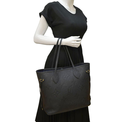 LOUIS VUITTON Neverfull MM Empreinte Leather Tote Shoulder Bag Black