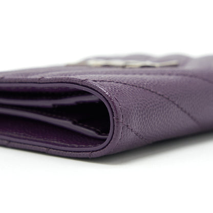 Saint Laurent Quilted Monogram Bi-fold Wallet Dark Purple SHW