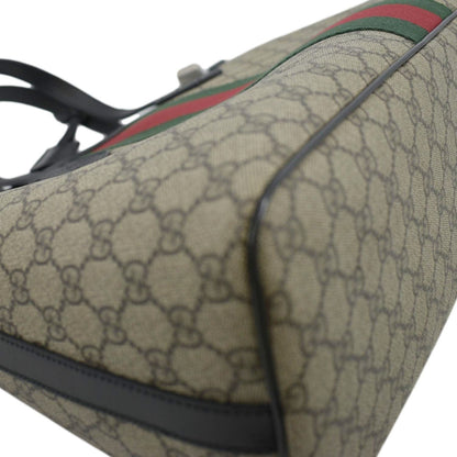 GUCCI Zipper Web GG Supreme Canvas Tote Shoulder Bag Black 359261