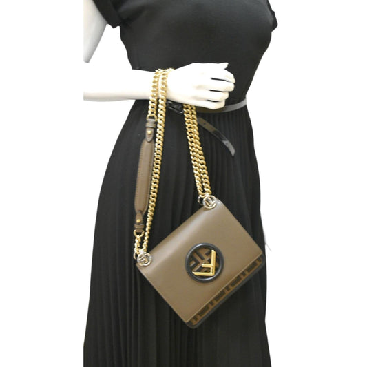 FENDI Kan I F Zucca Leather Shoulder Bag Brown