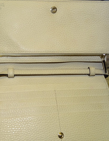 Gucci Ivory Leather Wallet On Strap