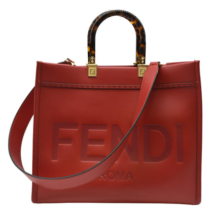 FENDI Sunshine Plexiglass Leather Shoulder Tote Bag Red