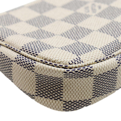 LOUIS VUITTON Mini Pochette Damier Azur Accessoires Pouch White