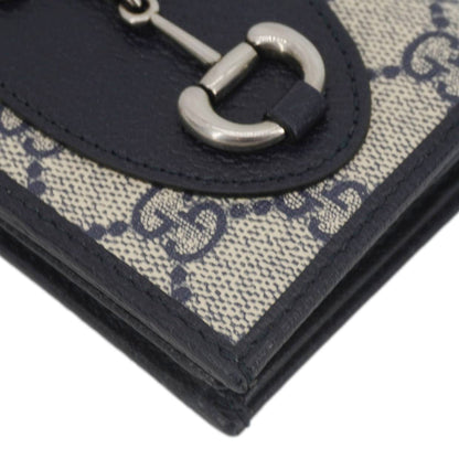 GUCCI Horsebit 1955 GG Supreme Canvas Card Case Wallet Beige 621887