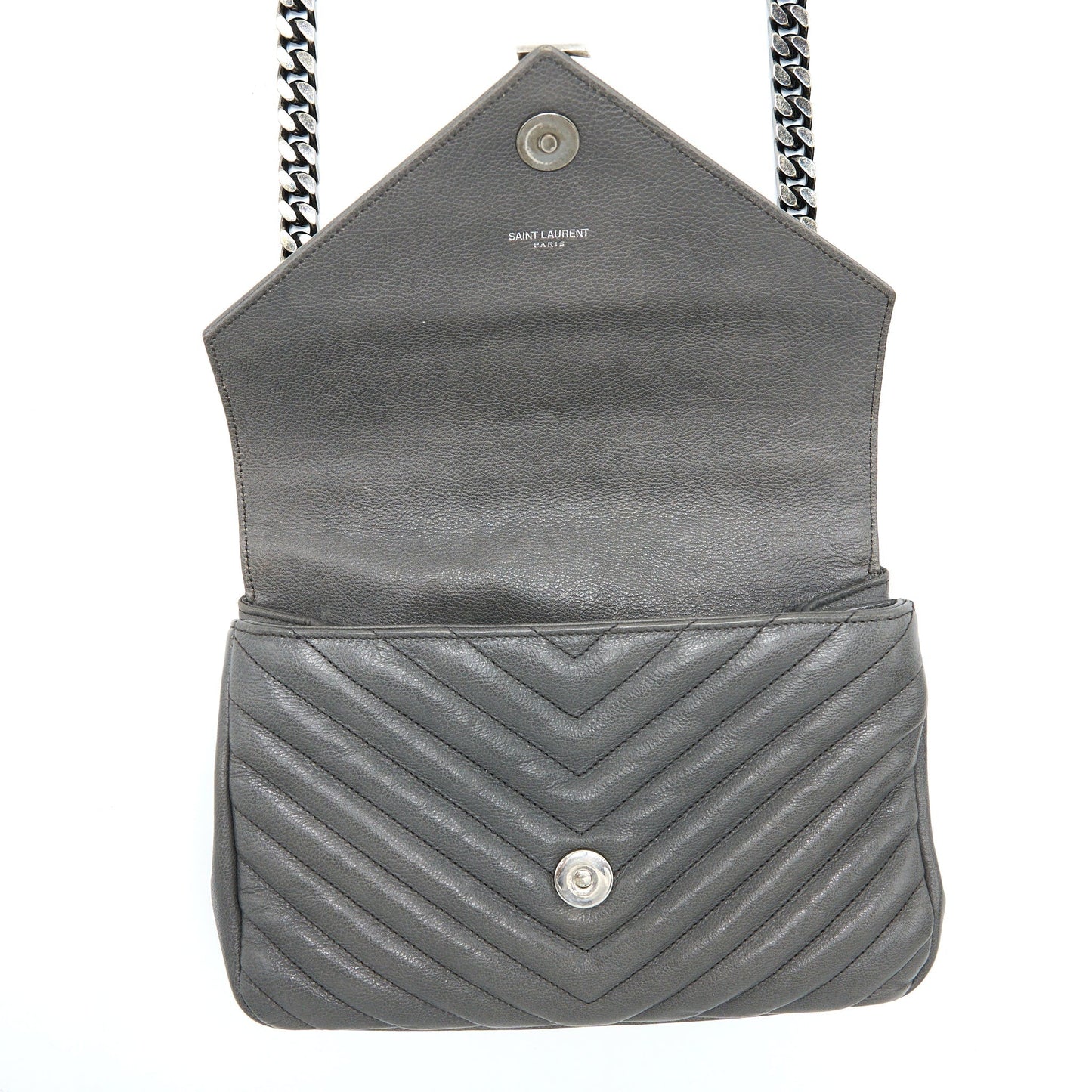 Saint Laurent College Bag Calfskin Grey With Ruthenium Hardware