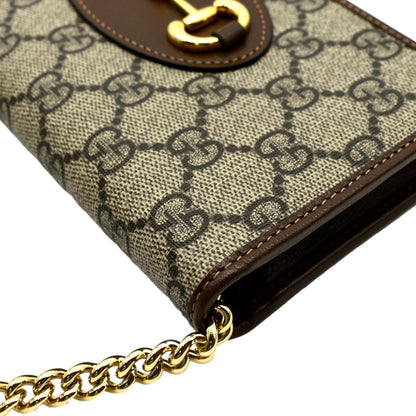GUCCI Horsebit 1955 GG Supreme Canvas Crossbody Chain Wallet Beige 621392