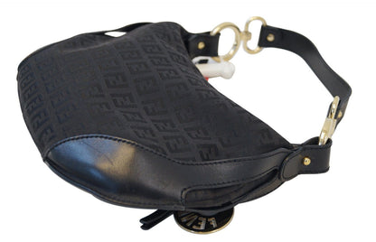 Fendi Zucchino Canvas Black Hobo Shoulder Bag