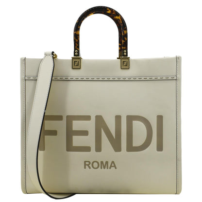 FENDI Sunshine Plexiglass Leather Shoulder Tote Bag White