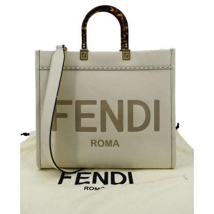 FENDI Sunshine Plexiglass Leather Shoulder Tote Bag White