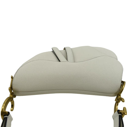 CHRISTIAN DIOR Saddle Grained Calfskin Leather Shoulder Bag Ivory