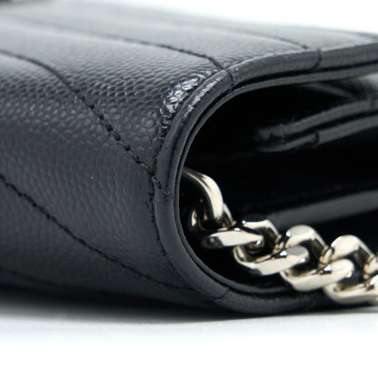 Saint Laurent Envelop Chain Wallet Grained Calfskin Black SHW