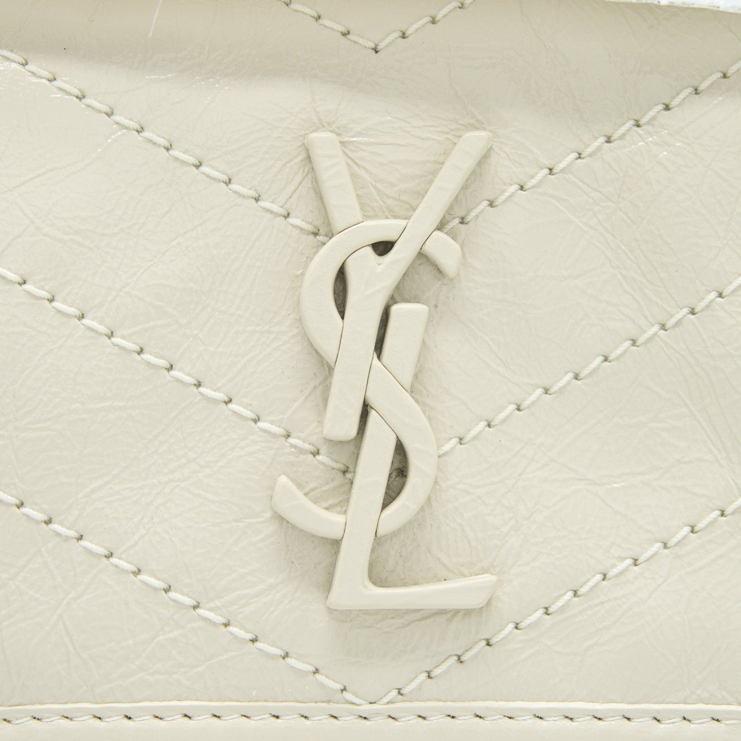 Saint Laurent Niki Baby Chain Bag in Crinkled Calfskin Blanc SHW