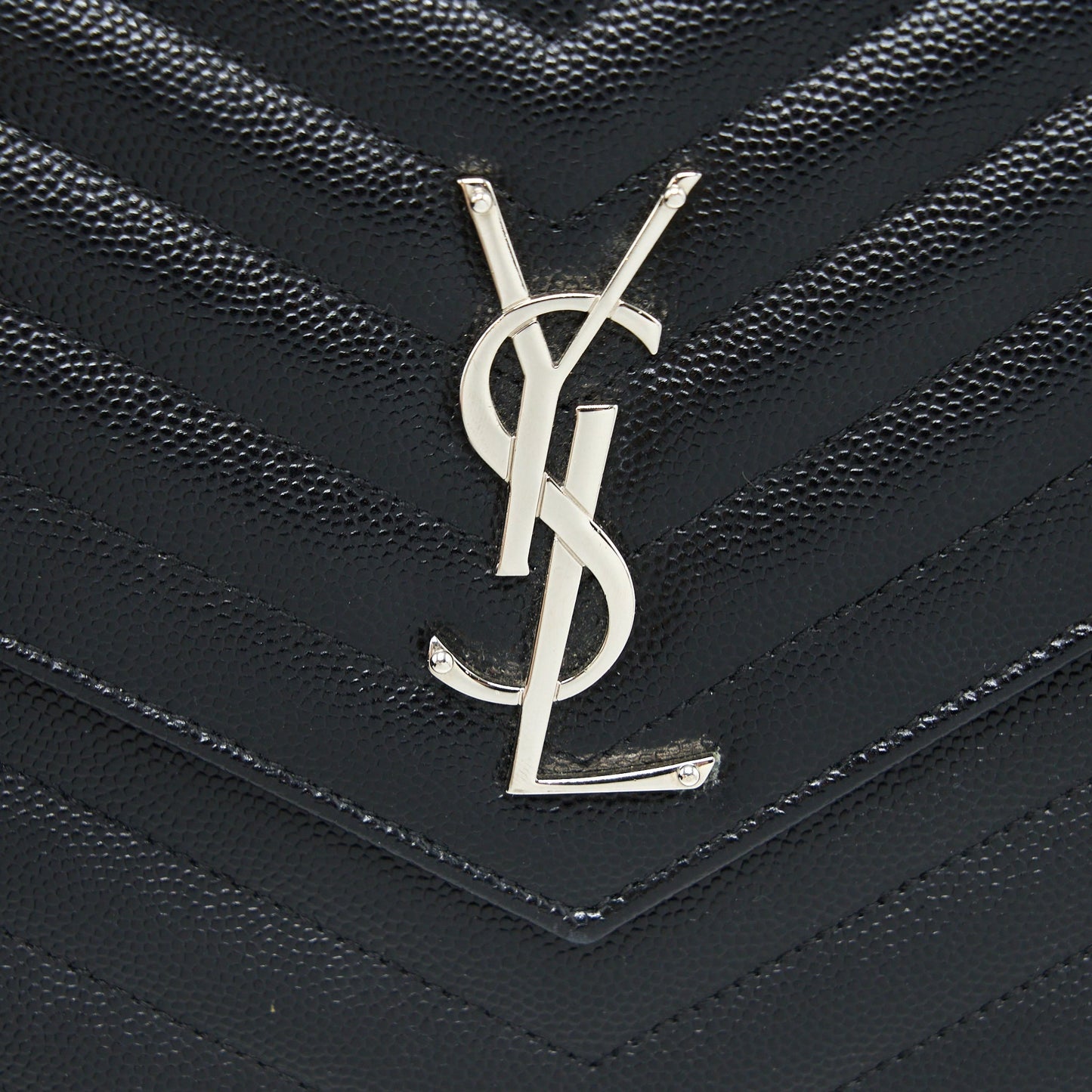Saint Laurent Envelop Chain Wallet Grained Calfskin Black SHW
