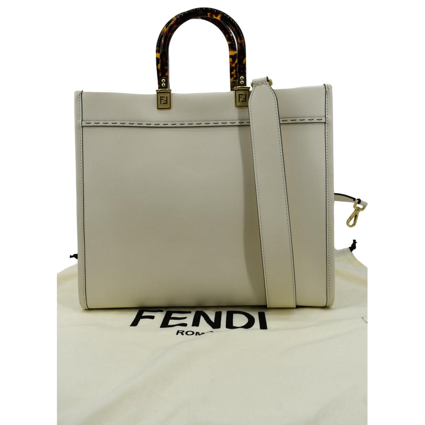 FENDI Sunshine Plexiglass Leather Shoulder Tote Bag White