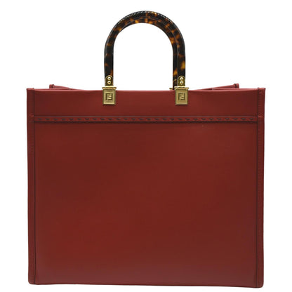 FENDI Sunshine Plexiglass Leather Shoulder Tote Bag Red