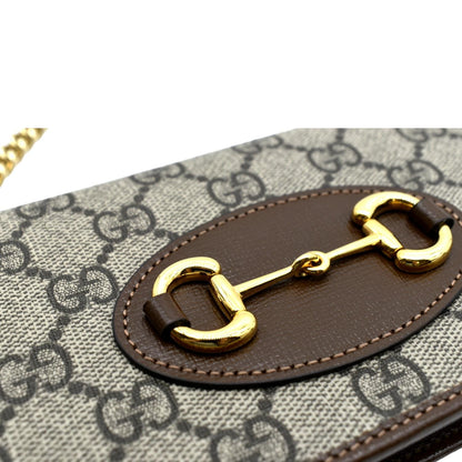 GUCCI Horsebit 1955 GG Supreme Canvas Crossbody Chain Wallet Beige 621392