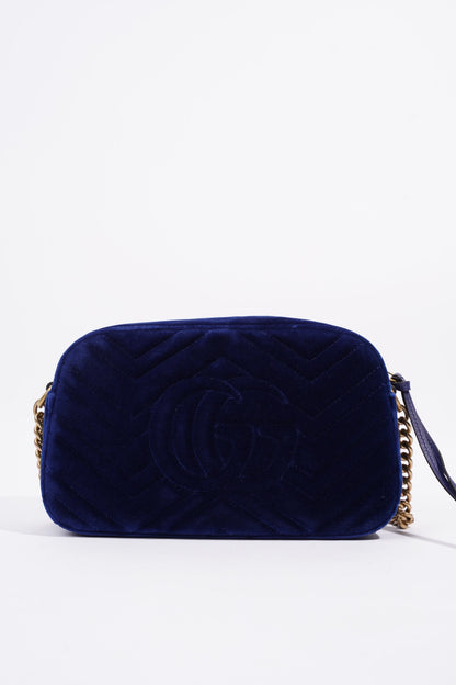 Gucci Womens Matelasse GG Marmont Bag Blue Velvet Small