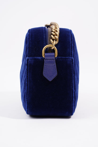 Gucci Womens Matelasse GG Marmont Bag Blue Velvet Small
