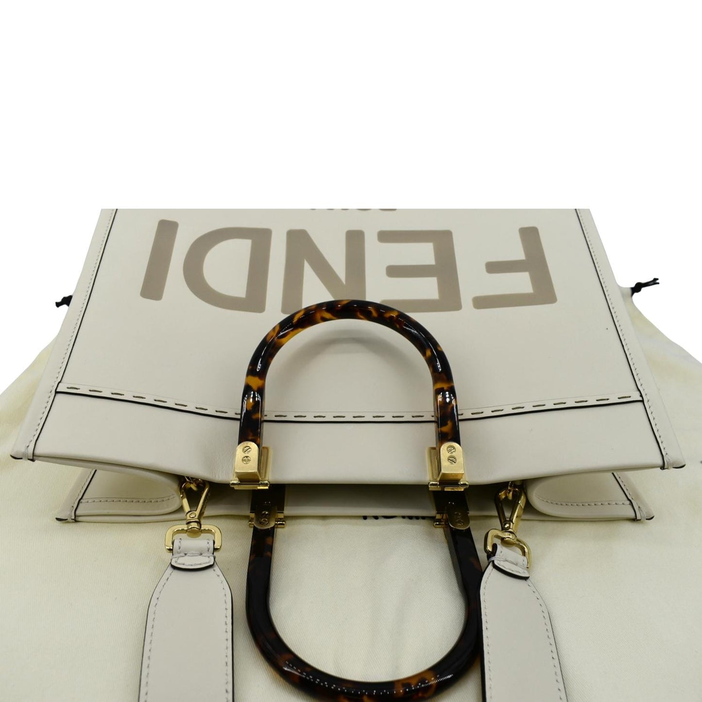 FENDI Sunshine Plexiglass Leather Shoulder Tote Bag White
