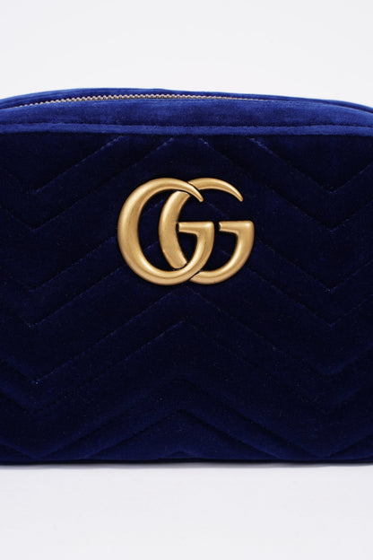 Gucci Womens Matelasse GG Marmont Bag Blue Velvet Small