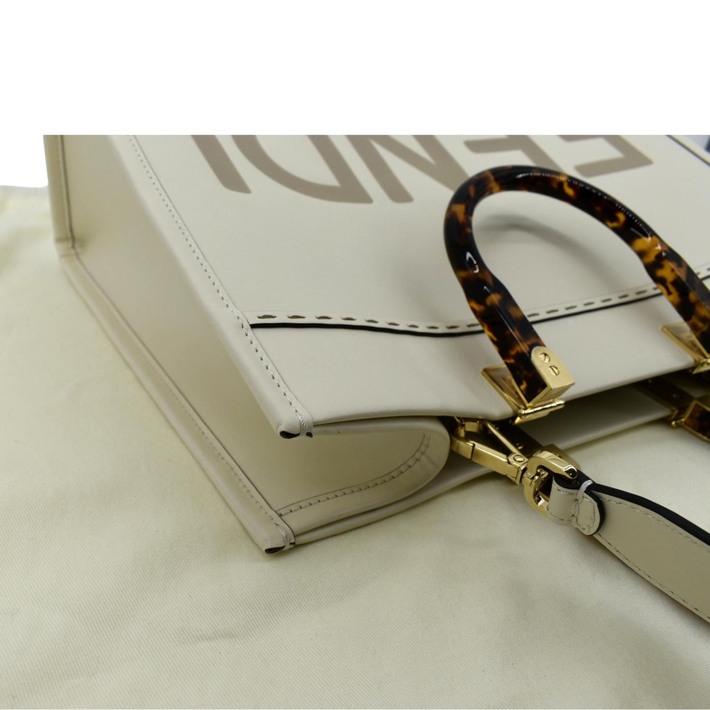 FENDI Sunshine Plexiglass Leather Shoulder Tote Bag White