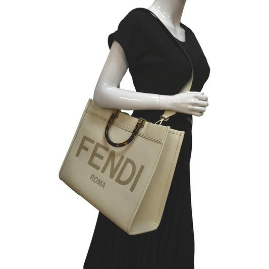 FENDI Sunshine Plexiglass Leather Shoulder Tote Bag White