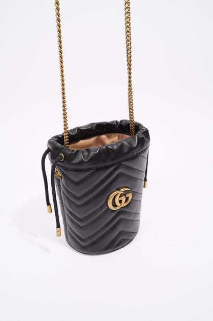Gucci Womens GG Marmont 2.0 Bucket Bag Black Leather