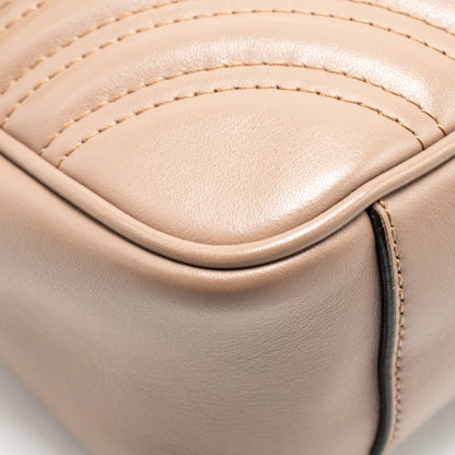 GUCCI Small GG Marmont Shoulder Bag Calfskin Beige