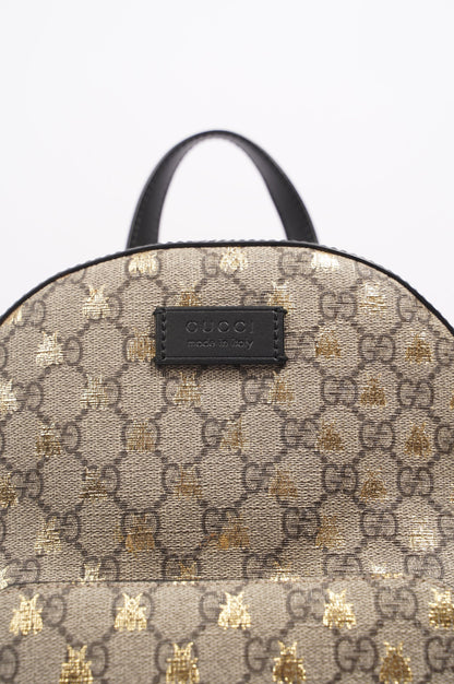 Gucci Womens GG Supreme Bees Backpack Brown / Gold Canvas Small