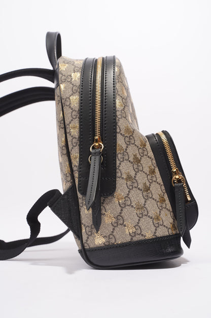 Gucci Womens GG Supreme Bees Backpack Brown / Gold Canvas Small