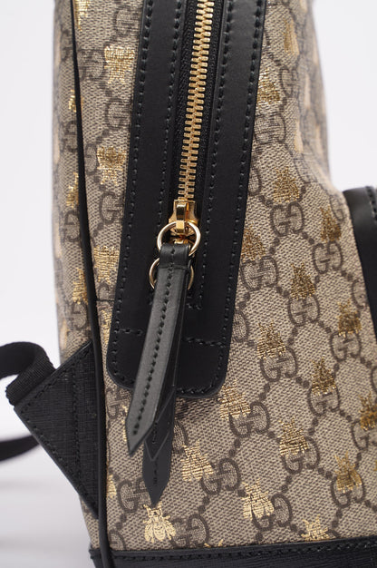 Gucci Womens GG Supreme Bees Backpack Brown / Gold Canvas Small